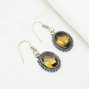 Ювелирные изделия с дымчатым топазом, серьги с драгоценными камнями ручной работы, серьги из цельного серебра 925 пробы, антикварные украшения, для подарка на помолвку 1.41 Inches коричневый