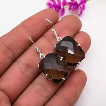 Ювелирные изделия с дымчатым топазом, серьги с драгоценными камнями ручной работы, серьги из цельного серебра 925 пробы, антикварные украшения, для подарка на помолвку 1.57 Inches коричневый