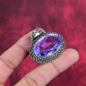 Ювелирные изделия с фиолетовым топазом, кулон из цельного серебра 925 пробы с драгоценным камнем, кулон ручной работы, на День памяти 1.50 Inches синий