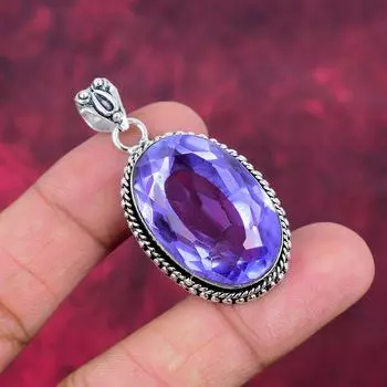 Ювелирные изделия с фиолетовым топазом, кулон из цельного серебра 925 пробы с драгоценным камнем, кулон ручной работы, на День памяти 2.16 Inches фиолетовый