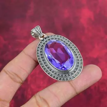 Ювелирные изделия с фиолетовым топазом, ювелирные изделия из стерлингового серебра 925 пробы, подвеска ручной работы, великолепный дизайнерский кулон с драгоценным камнем, ювелирное изделие в подарок для матери 2.36 Inches фиолетовый