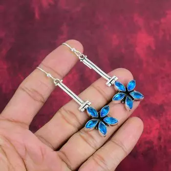 Ювелирные изделия с голубым топазом, серьги из стерлингового серебра 925 пробы, серьги ручной работы, новые украшения для женщин 2.87 Inches синий