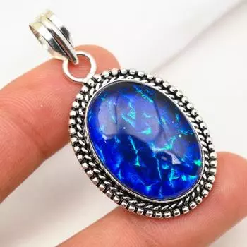 Ювелирные изделия с голубым триплетным опалом, подвеска из драгоценного камня ручной работы, подвеска из цельного серебра 925 пробы, антикварная бижутерия, подарок на помолвку 2.16 Inches синий