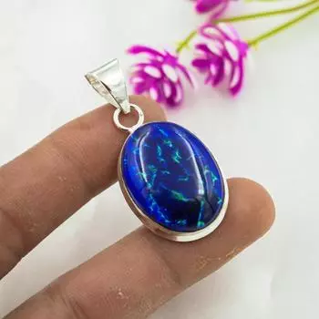 Ювелирные изделия с голубым триплетным опалом, подвеска из драгоценного камня ручной работы, подвеска из цельного серебра 925 пробы, антикварная бижутерия, подарок на помолвку 1.73 Inches синий