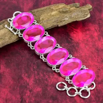 Ювелирные изделия с граненым розовым топазом, браслет из стерлингового серебра 925 пробы, регулируемый браслет-цепочка, антикварные ювелирные изделия ручной работы, подарок для матери 8 Inches With Adjustable розовый