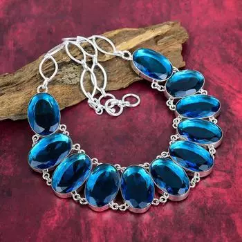 Ювелирные изделия с граненым синим топазом, ожерелье из стерлингового серебра 925 пробы, регулируемое ожерелье-цепочка ручной работы, ювелирные изделия из драгоценных камней, подарки для жены, новое ожерелье Adjustable with 18 inches синий