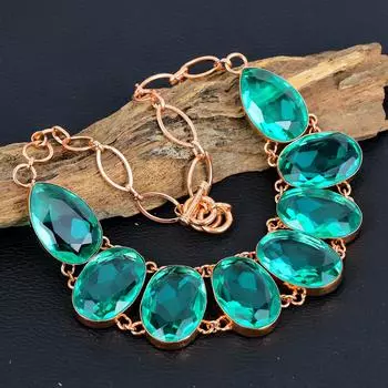 Ювелирные изделия с индиколитом, ювелирные изделия из ожерелья ручной работы, прекрасное медное ожерелье, ювелирные изделия из драгоценных камней, регулируемое ожерелье-цепочка для женщин 18 Inches With Adjustable зелёный