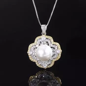 Ювелирные изделия с инкрустацией золотом, белыми бусинами, гальваническое покрытие с разделением цветов светло-золотистого цвета, модная инкрустация бриллиантами, колье-подвеска 14 мм