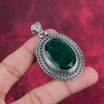 Ювелирные изделия с изумрудными камнями, подвеска ручной работы из стерлингового серебра 925 пробы, красивый новый дизайн ювелирных изделий в подарок маме 2.40 Inches зелёный
