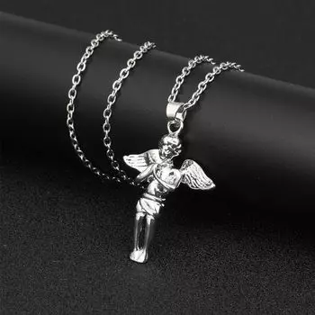 Ювелирные изделия с крыльями, маленький ангел, ожерелье в стиле хип-хоп, подвеска, ожерелье ангела, подвеска в стиле хип-хоп серебряный
