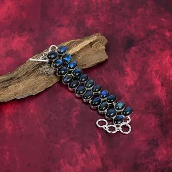 Ювелирные изделия с лабрадоритом, браслет из цельного серебра 925 пробы с драгоценными камнями, украшения ручной работы, на День памяти Adjustable With 8 Inches синий