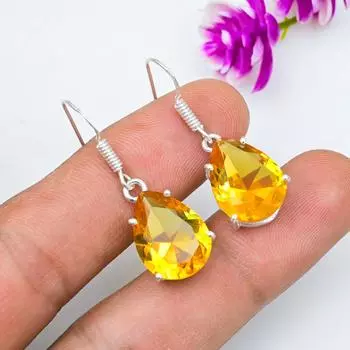 Ювелирные изделия с медовым топазом, серьги из цельного серебра 925 пробы, серьги с драгоценными камнями ручной работы на День памяти 1.53 Inches жёлтый