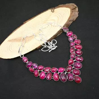 Ювелирные изделия с ограненным рубином, ювелирные изделия ручной работы из стерлингового серебра 925 пробы, ожерелье с выращенным в лаборатории рубином для подарка на годовщину Adjustable With 18 Inches розовый