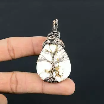 Ювелирные изделия с подвеской из чистой медной проволоки ручной работы из драгоценного камня дикой лошади на День памяти 2.56 Inches белый