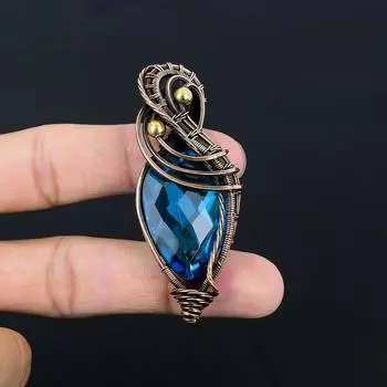 Ювелирные изделия с подвеской из чистой медной проволоки ручной работы из драгоценного камня синего топаза на День памяти 2.76 Inches синий
