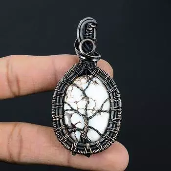 Ювелирные изделия с подвеской из чистой медной проволоки ручной работы из драгоценного камня дикой лошади на День памяти 2.56 Inches белый