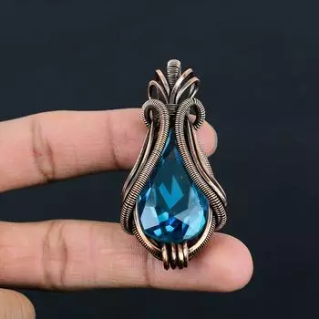 Ювелирные изделия с подвеской из чистой медной проволоки ручной работы из драгоценного камня синего топаза на День памяти 2.56 Inches синий