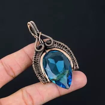 Ювелирные изделия с подвеской из чистой медной проволоки ручной работы из драгоценного камня синего топаза на День памяти 2.95 Inches синий