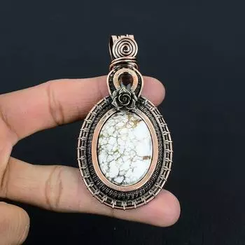 Ювелирные изделия с подвеской из чистой медной проволоки ручной работы из драгоценного камня дикой лошади на День памяти 3.35 Inches белый