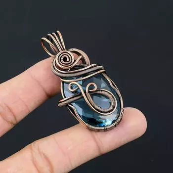 Ювелирные изделия с подвеской из чистой медной проволоки ручной работы из драгоценного камня синего топаза на День памяти 2.40 Inches синий