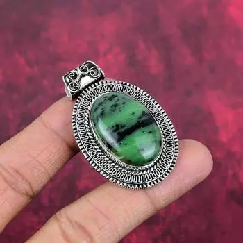 Ювелирные изделия с подвеской из рубина и зоизита, подвеска ручной работы из стерлингового серебра 925 пробы, ювелирные изделия новейшего дизайна 2.07 Inches зелёный