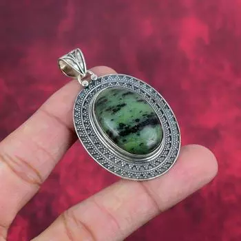 Ювелирные изделия с подвеской из рубина и зоизита, подвеска ручной работы из стерлингового серебра 925 пробы, ювелирные изделия новейшего дизайна 1.50 Inches зелёный