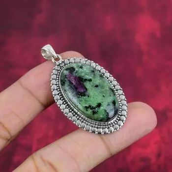 Ювелирные изделия с подвеской из рубина и зоизита, подвеска ручной работы из стерлингового серебра 925 пробы, ювелирные изделия новейшего дизайна 2.08 Inches зелёный