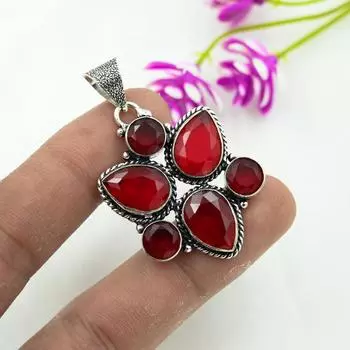 Ювелирные изделия с подвеской из рубина и зоизита, подвеска ручной работы из стерлингового серебра 925 пробы, ювелирные изделия новейшего дизайна 1.92 Inches красный