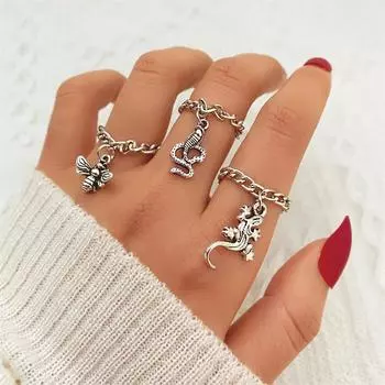 Ювелирные изделия с подвеской в виде пчелы, подвеска в виде змеи, кольцо с подвеской в виде ящерицы, индивидуальный костюм из трех предметов серебряный