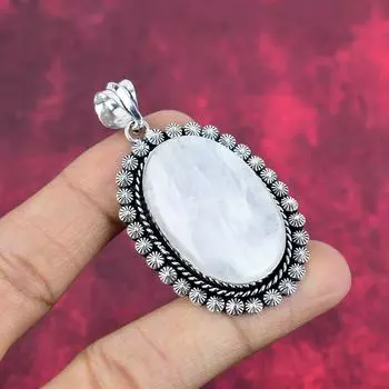 Ювелирные изделия с радужным лунным камнем, кулон из стерлингового серебра 925 пробы, ювелирные изделия ручной работы с драгоценными камнями, подарки для жены, абсолютно новый кулон 2.48 Inches белый