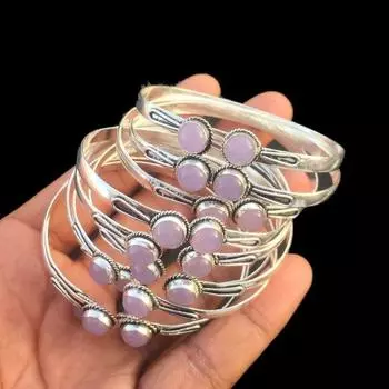 Ювелирные изделия с регулируемыми браслетами-манжетами из розового кварца с посеребрением 925 пробы Free Size розовый