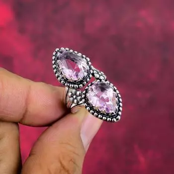 Ювелирные изделия с розовым кунцитом, кольцо ручной работы из стерлингового серебра 925 пробы, ювелирные изделия последнего дизайна 4 розовый