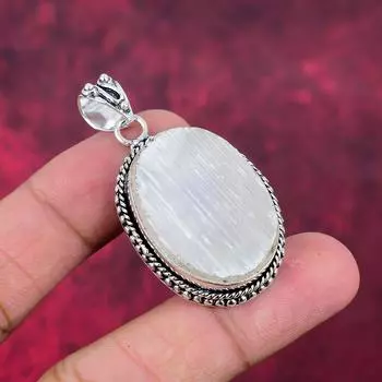 Ювелирные изделия с селенитом, кулон ручной работы с драгоценными камнями, кулон из стерлингового серебра 925 пробы, антикварные ювелирные изделия, для подарка на помолвку 2.08 Inches белый