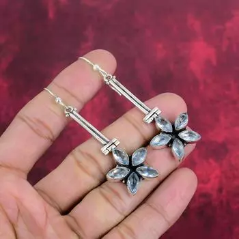 Ювелирные изделия с серьгами с голубым топазом, ювелирные изделия с драгоценными камнями AAA+, ювелирные изделия из стерлингового серебра 925 пробы, великолепные серьги ручной работы для любви 2.87 Inches синий