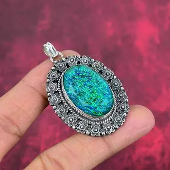 Ювелирные изделия с зеленым триплетным опалом, кулон из цельного серебра 925 пробы, прекрасный подарок на свадьбу, ювелирные изделия ручной работы с драгоценными камнями в подарок для любви 2.40 Inches зелёный
