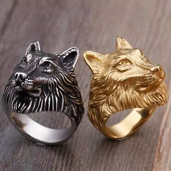 Ювелирные изделия с животными, мужские роскошные позолоченные кольца из нержавеющей стали с головой волка для мужчин и мальчиков, подарки на вечеринку для лучших друзей 12 золотой