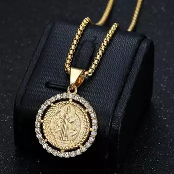 Ювелирные изделия с золотым покрытием и бриллиантами, Отец Св.. Ожерелье с подвеской «Изгоняющий дьявола Бенедикта» 60cm