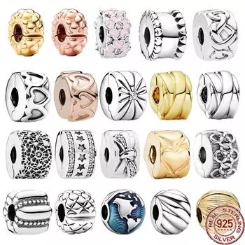 Ювелирные изделия «сделай сам» S925, стерлинговое серебро, золотое кольцо с сердечками, полированные перья, клипсы с шипами, подвесные бусины, подходят для оригинального браслета