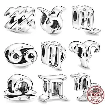 Ювелирные изделия «сделай сам», серебро S925, двенадцать созвездий, Близнецы, Рыбы, Скорпион, Дева, Телец, подвеска из бисера, подходит для оригинального браслета, ожерелья