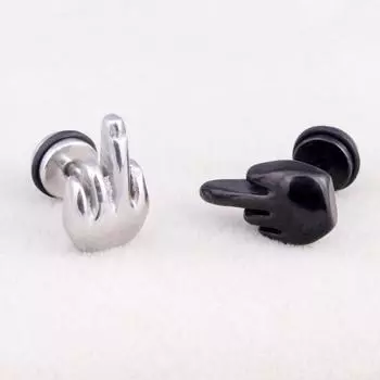 Ювелирные изделия Серьги-гвоздики из нержавеющей стали в форме среднего пальца для мужчин и женщин, 1 пара, трехцветные серьги as the picture