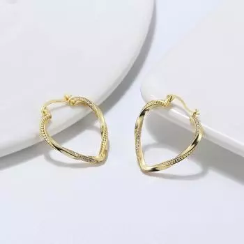 Ювелирные изделия Серьги-гвоздики из стерлингового серебра 925 пробы с золотом и цирконием 4A в форме сердца с бриллиантами 925