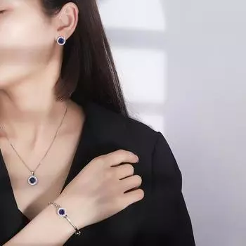 Ювелирные изделия Серьги-гвоздики из трех частей с синим цирконием, универсальный женский браслет с сапфиром, королевское ожерелье с сапфиром stud earrings сапфировый