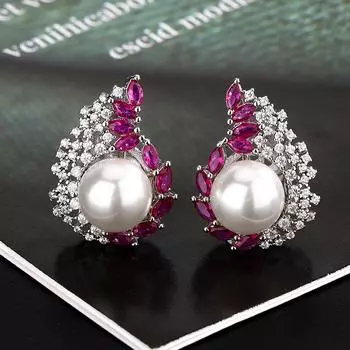 Ювелирные изделия Серьги-гвоздики Жемчужные украшения Премиум серьги Ретро Мода Личность Цвет Цирконий Женские