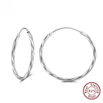 Ювелирные изделия Серьги из стерлингового серебра 925 пробы с белым золотом, круглой формы 18,5 мм и глянцевой отделкой 925