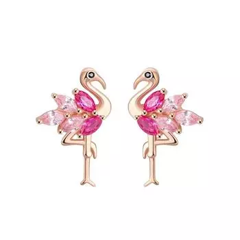 Ювелирные изделия Серьги из стерлингового серебра 925 пробы Серьги-фламинго из розового золота Трехмерные 925