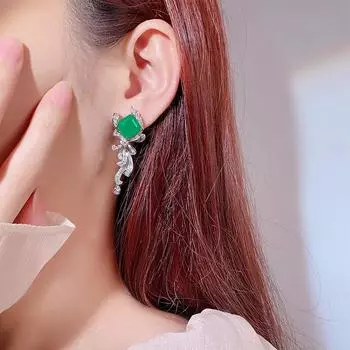 Ювелирные изделия Серьги Изумруд Параиба Красный Корунд Увеличенные серьги-подвески Винтажные кисточки Аксессуары для платья изумрудный