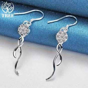 Ювелирные изделия: серьги-капельки из стерлингового серебра 925 пробы с круглыми шариками диаметром 8 мм с цирконом ААА