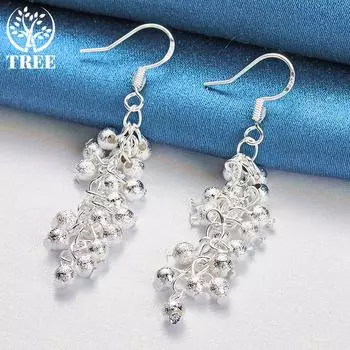 Ювелирные изделия серьги-капельки из стерлингового серебра 925 пробы с матовыми виноградными бусинами