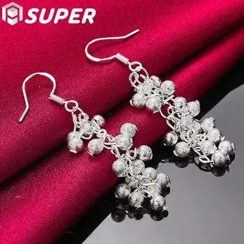 Ювелирные изделия серьги-капельки из стерлингового серебра 925 пробы с матовыми виноградными бусинами 3.2cm*5.6cm