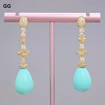 Ювелирные изделия Серьги-капли из бирюзового, синего, морского жемчуга с ракушками, желтого золота